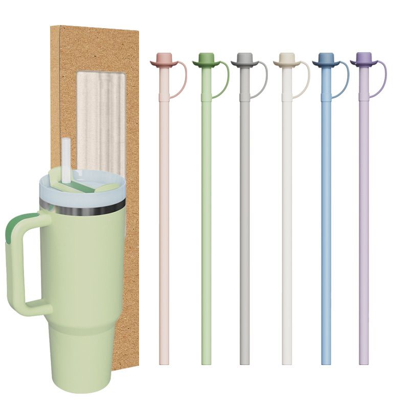 Colorful Food-Grade Silicone Straws Compatible with Stanley Tumbler, Reusable Bendable Drinking Straws with Cute Dust-Proof Cap, Ideal for Everyday Hydration with Lid Cups, Fun and Eco-Friendly Straw Set (Hat style, Pink(6PCS))