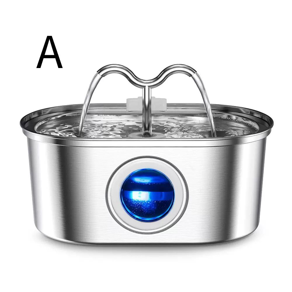 304 Stainless Steel Pet Water Fountain, 3.2L Oval Design with Dual Water Flow, Ultra-Quiet Automatic Circulating Filtered Drinking Station for Cats and Dogs, USB Powered (Adapter Not Included), Dishwasher Safe (A)