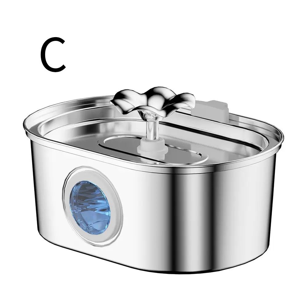 304 Stainless Steel Pet Water Fountain, 3.2L Oval Design with Dual Water Flow, Ultra-Quiet Automatic Circulating Filtered Drinking Station for Cats and Dogs, USB Powered (Adapter Not Included), Dishwasher Safe (C)