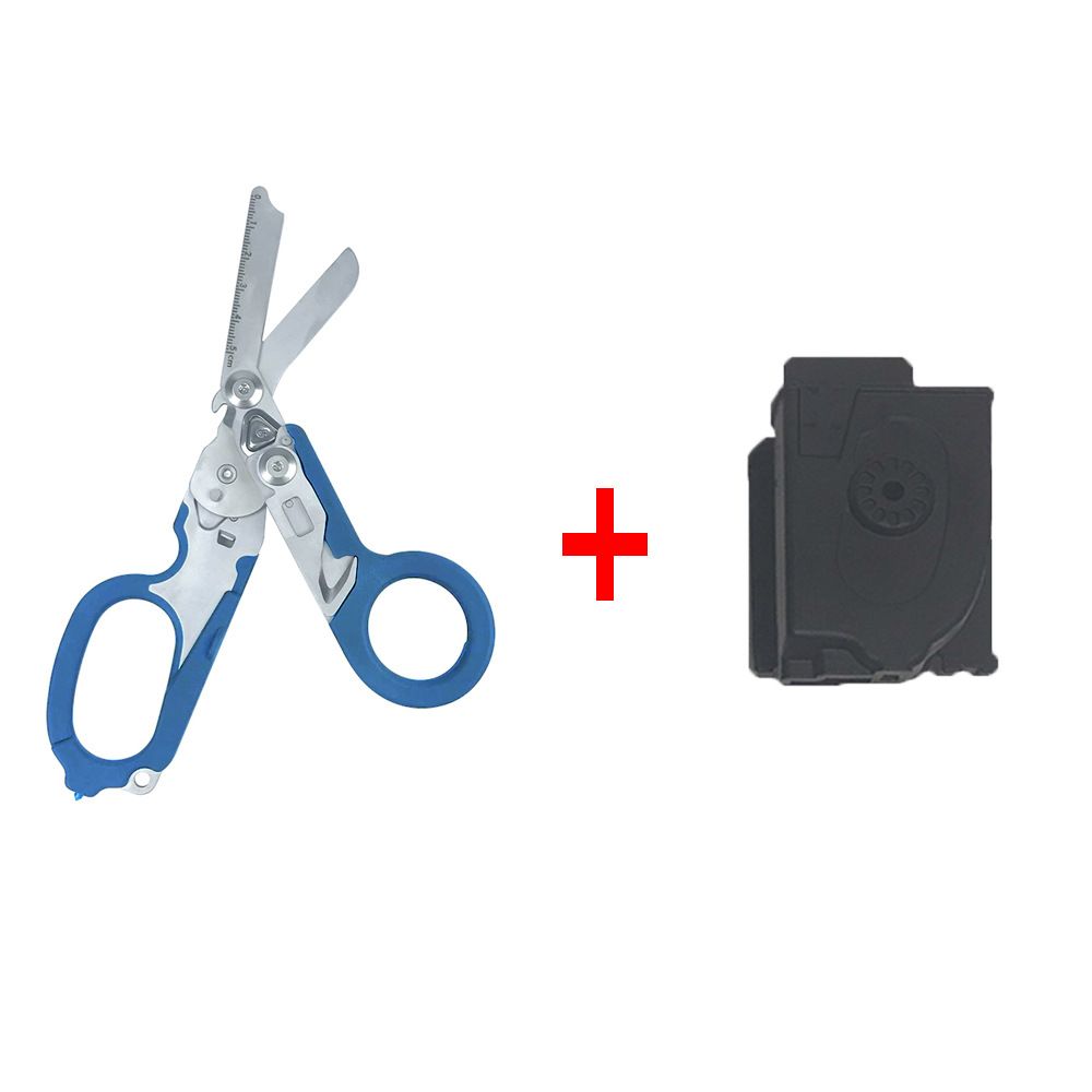 Multi-Function Folding Emergency Shear with 420HC Stainless Steel Blades, Non-Slip Rubber Handle, Quick-Release Holster, and Integrated Belt Cutter, Ring Cutter, Oxygen Tank Wrench, Glass Breaker, and Measuring Scale for Rescue, Outdoor, Vehicle, and Firs