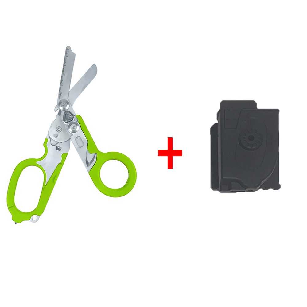 Multi-Function Folding Emergency Shear with 420HC Stainless Steel Blades, Non-Slip Rubber Handle, Quick-Release Holster, and Integrated Belt Cutter, Ring Cutter, Oxygen Tank Wrench, Glass Breaker, and Measuring Scale for Rescue, Outdoor, Vehicle, and Firs