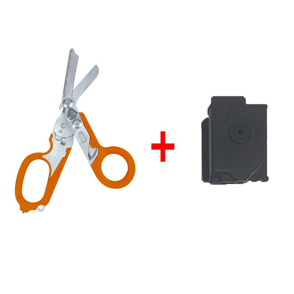 Multi-Function Folding Emergency Shear with 420HC Stainless Steel Blades, Non-Slip Rubber Handle, Quick-Release Holster, and Integrated Belt Cutter, Ring Cutter, Oxygen Tank Wrench, Glass Breaker, and Measuring Scale for Rescue, Outdoor, Vehicle, and Firs