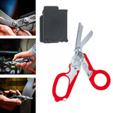 Multi-Function Folding Emergency Shear with 420HC Stainless Steel Blades, Non-Slip Rubber Handle, Quick-Release Holster, and Integrated Belt Cutter, Ring Cutter, Oxygen Tank Wrench, Glass Breaker, and Measuring Scale for Rescue, Outdoor, Vehicle, and Firs