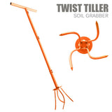 Manual Twist Tilling Soil Claw Garden Cultivator with T-Handle and Adjustable Long Pole for Yard Vegetable Plot Soil Loosening and Planting Preparation (Orange)