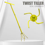 Manual Twist Tilling Soil Claw Garden Cultivator with T-Handle and Adjustable Long Pole for Yard Vegetable Plot Soil Loosening and Planting Preparation (Yellow)