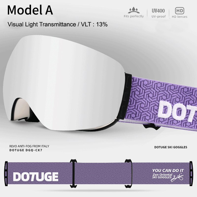Magnetic Ski Goggles with HD Anti-Fog Spherical Lens, UV400 Protection for Snow Sports, Compatible with Eyewear, Ideal for Skiing and Mountain Climbing (A)