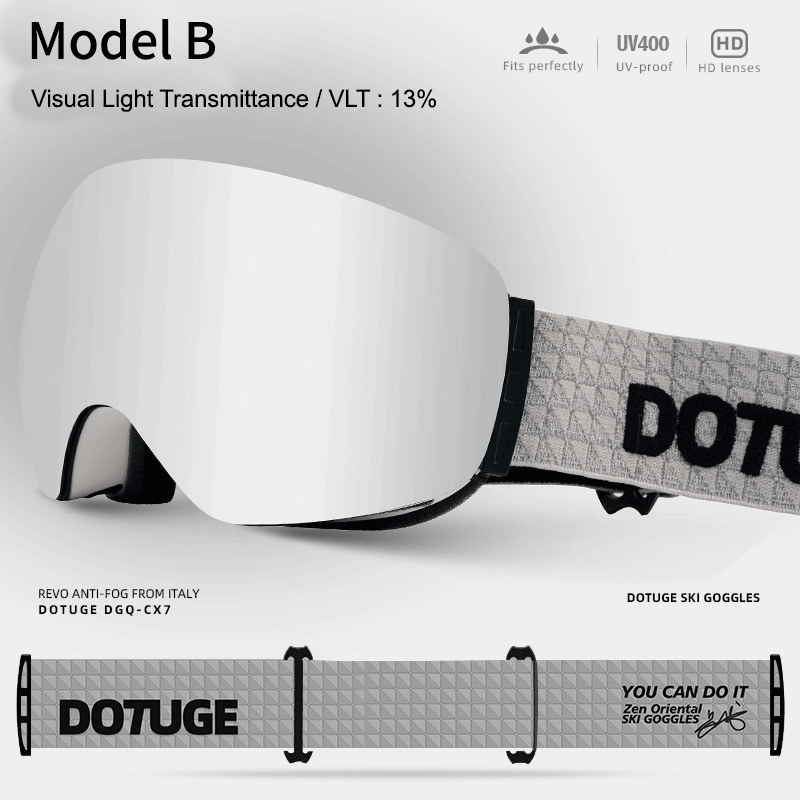Magnetic Ski Goggles with HD Anti-Fog Spherical Lens, UV400 Protection for Snow Sports, Compatible with Eyewear, Ideal for Skiing and Mountain Climbing (B)