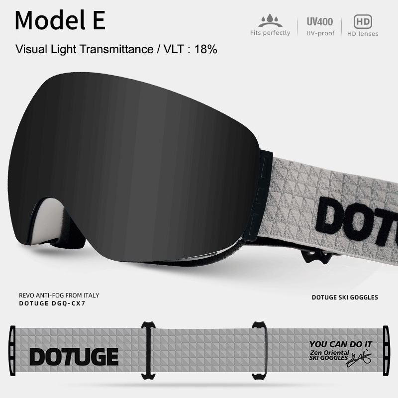 Magnetic Ski Goggles with HD Anti-Fog Spherical Lens, UV400 Protection for Snow Sports, Compatible with Eyewear, Ideal for Skiing and Mountain Climbing (E)