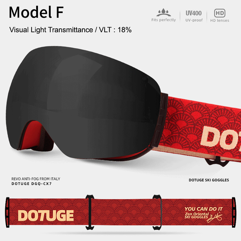 Magnetic Ski Goggles with HD Anti-Fog Spherical Lens, UV400 Protection for Snow Sports, Compatible with Eyewear, Ideal for Skiing and Mountain Climbing (F)