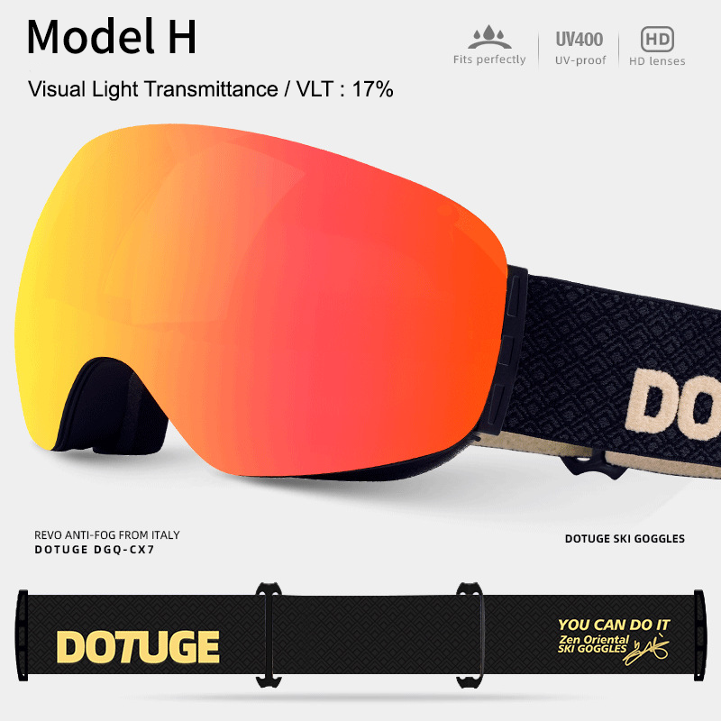 Magnetic Ski Goggles with HD Anti-Fog Spherical Lens, UV400 Protection for Snow Sports, Compatible with Eyewear, Ideal for Skiing and Mountain Climbing (H)
