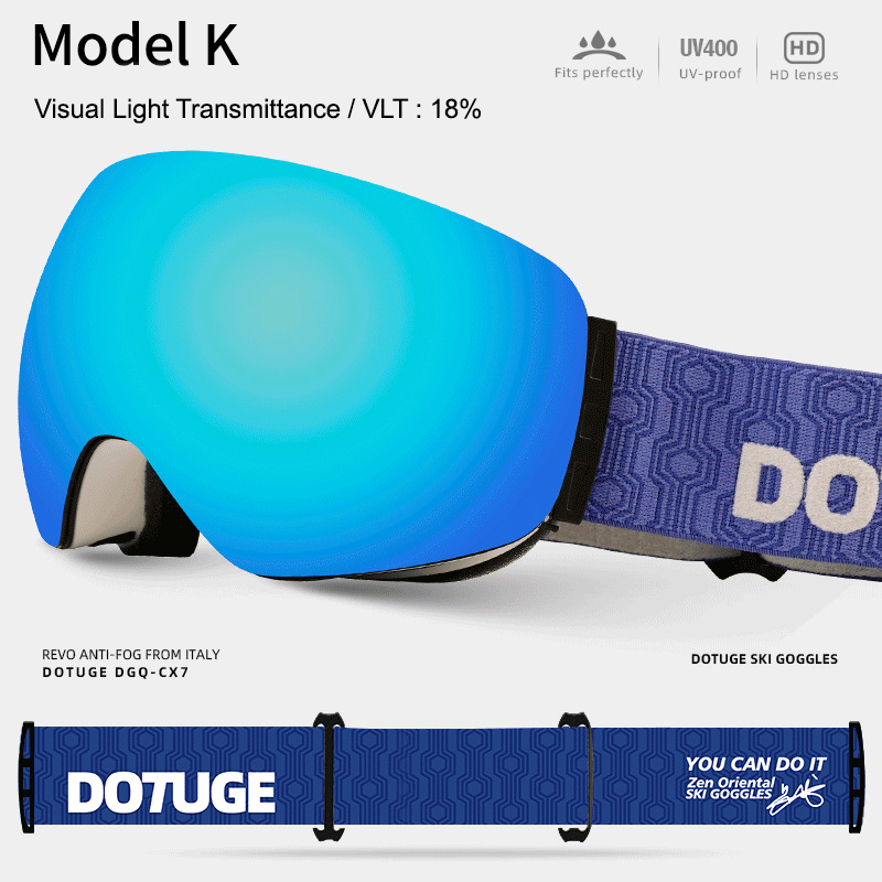 Magnetic Ski Goggles with HD Anti-Fog Spherical Lens, UV400 Protection for Snow Sports, Compatible with Eyewear, Ideal for Skiing and Mountain Climbing (K)