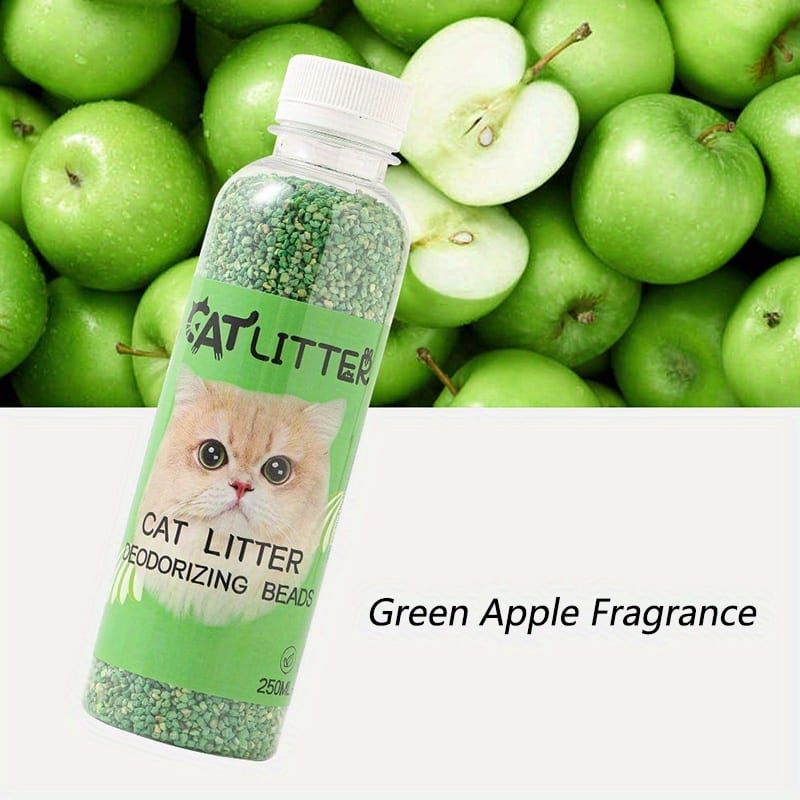Premium Cat Litter Deodorizer Beads – Natural Odor Eliminator for Litter Box, Long-Lasting Scented Crystals with Lavender, Rose, Lemon, Green Apple & Jasmine, Pet-Safe Fragrance-Free Formula (Green)
