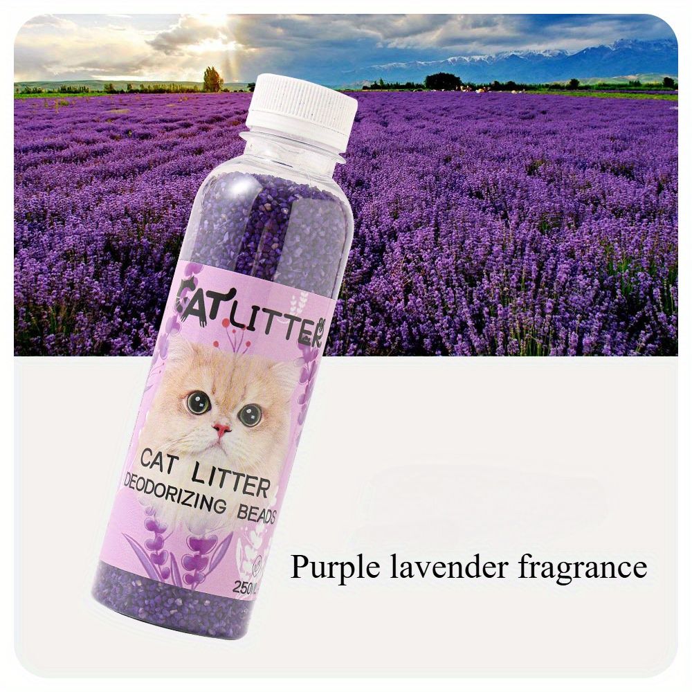 Premium Cat Litter Deodorizer Beads – Natural Odor Eliminator for Litter Box, Long-Lasting Scented Crystals with Lavender, Rose, Lemon, Green Apple & Jasmine, Pet-Safe Fragrance-Free Formula (Purple)