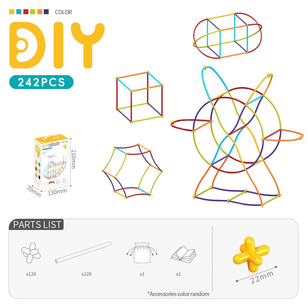 DIY Flexible Straw Building Blocks for Kids Ages 3-6, Creative Educational Construction Toy Set with Bendable Straws and Connectors, 112/242/723 Pieces for 3D Geometry and Imaginative Play (242PCS)