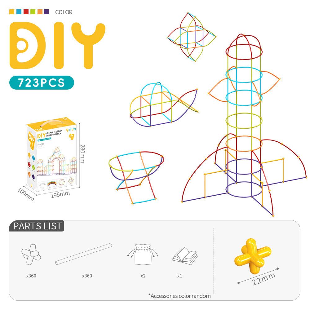 DIY Flexible Straw Building Blocks for Kids Ages 3-6, Creative Educational Construction Toy Set with Bendable Straws and Connectors, 112/242/723 Pieces for 3D Geometry and Imaginative Play (723PCS)