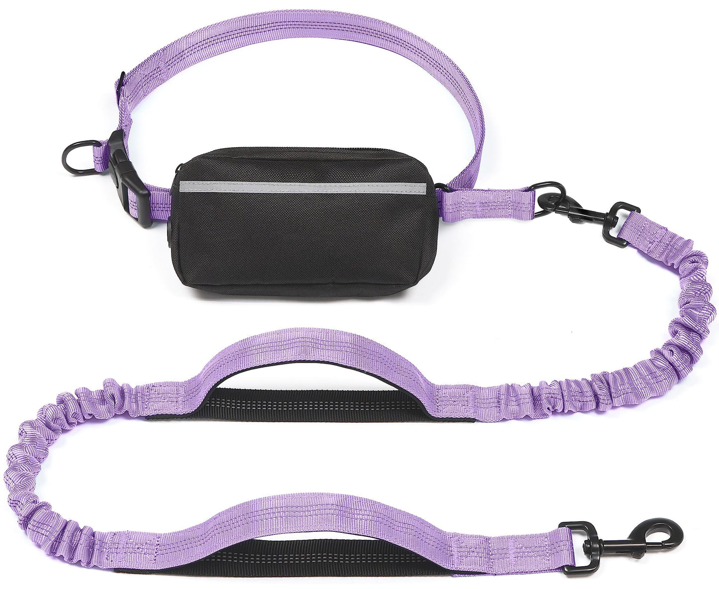 Hands-Free Dog Leash with Waist Belt and Storage Pouch, Shock-Absorbing Bungee Leash for Running, Walking, and Outdoor Adventures, Reflective Safety Design for Night Walks (Lavender)