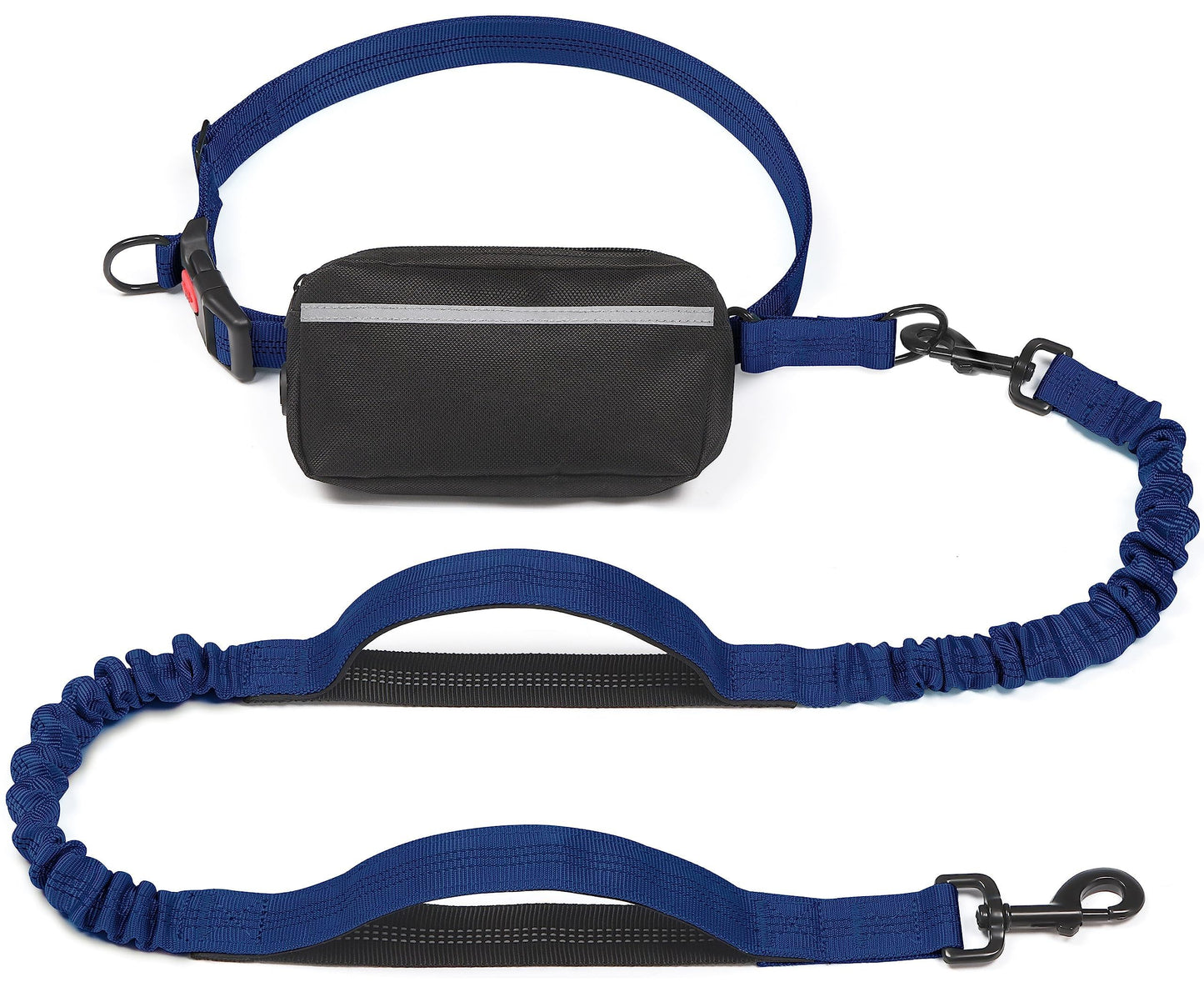 Hands-Free Dog Leash with Waist Belt and Storage Pouch, Shock-Absorbing Bungee Leash for Running, Walking, and Outdoor Adventures, Reflective Safety Design for Night Walks (Navy)