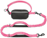 Hands-Free Dog Leash with Waist Belt and Storage Pouch, Shock-Absorbing Bungee Leash for Running, Walking, and Outdoor Adventures, Reflective Safety Design for Night Walks (Pink)