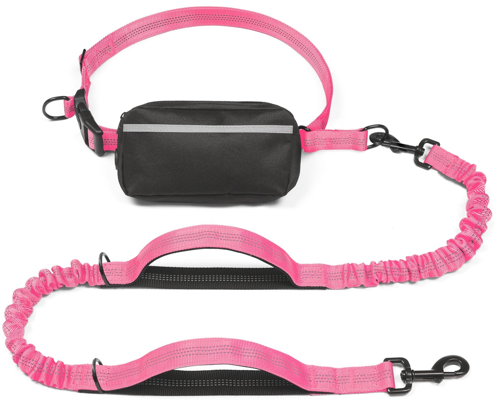 Hands-Free Dog Leash with Waist Belt and Storage Pouch, Shock-Absorbing Bungee Leash for Running, Walking, and Outdoor Adventures, Reflective Safety Design for Night Walks (Pink)