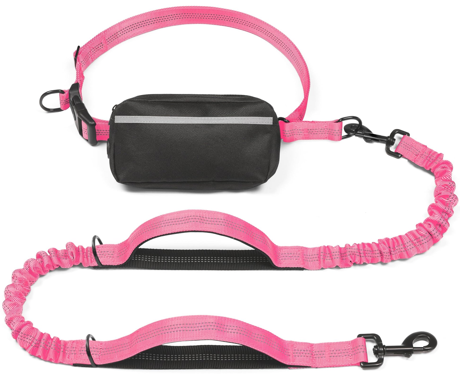 Hands-Free Dog Leash with Waist Belt and Storage Pouch, Shock-Absorbing Bungee Leash for Running, Walking, and Outdoor Adventures, Reflective Safety Design for Night Walks (Pink)