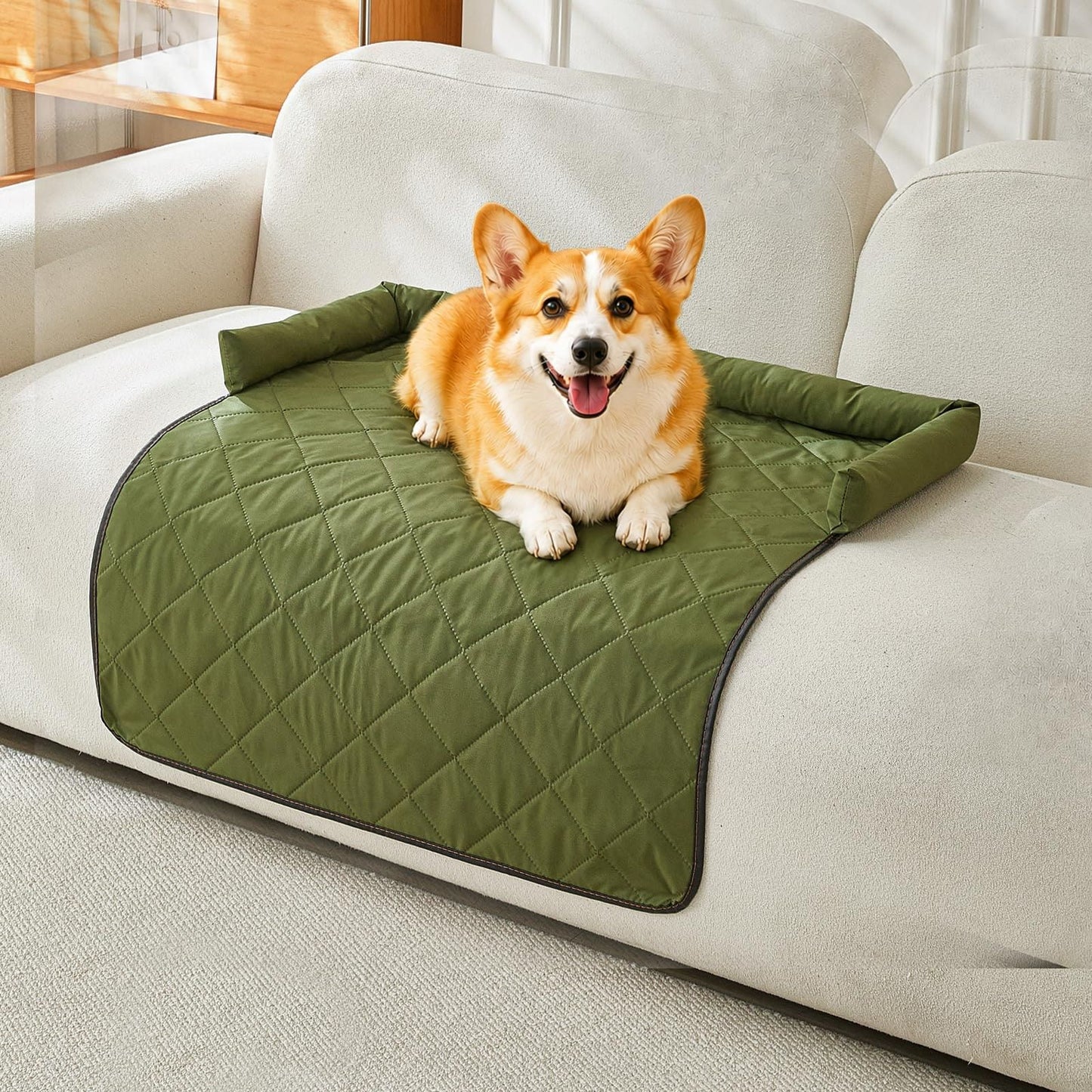 Cooling Pet Mat with Bolster Side Support – Scratch-Resistant, Self-Cooling, Non-Slip Base for Cats & Small to Medium Dogs, Perfect for Sofa, Floor, Car, or Outdoor Use (M, Green)