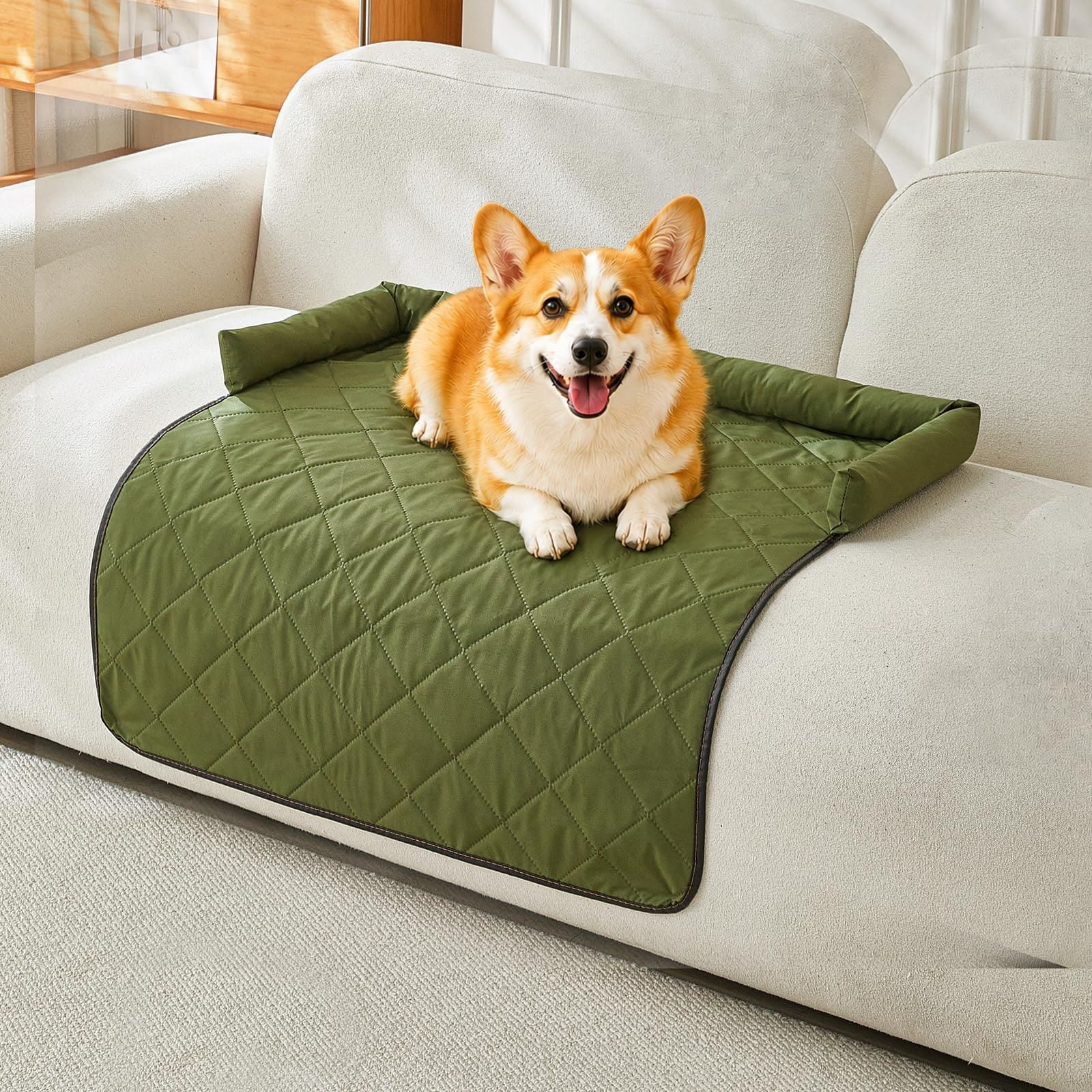 Cooling Pet Mat with Bolster Side Support – Scratch-Resistant, Self-Cooling, Non-Slip Base for Cats & Small to Medium Dogs, Perfect for Sofa, Floor, Car, or Outdoor Use (S, Green)