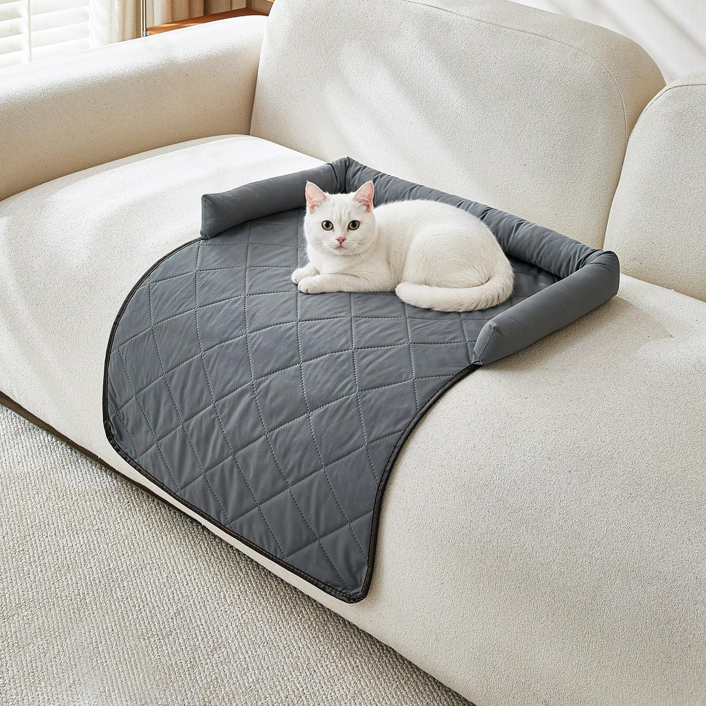 Cooling Pet Mat with Bolster Side Support – Scratch-Resistant, Self-Cooling, Non-Slip Base for Cats & Small to Medium Dogs, Perfect for Sofa, Floor, Car, or Outdoor Use (S, Grey)