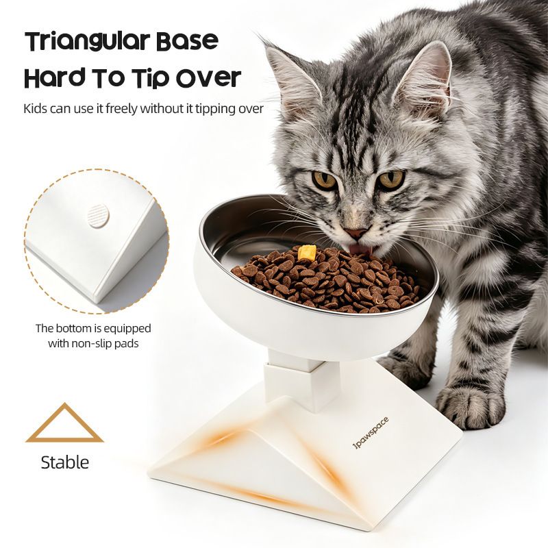 Elevate Your Cat’s Dining Experience with an Adjustable Anti-Slip Feeding Bowl, Featuring a Durable Stainless Steel Inner Liner and Three-Level Height Settings for Comfortable, Stable Mealtime Posture at Home. (White)