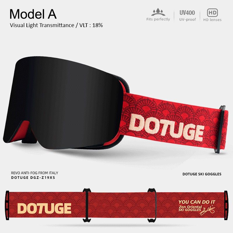 DOTUGE DGZ-Z19XS Series Ski Goggles with Magnetic Quick-Change Lens, Double-Layer Anti-Fog UV400 HD Coated Lenses, Compatible with Prescription Glasses, for Snow Sports, Climbing, and Mountain Adventures (A)