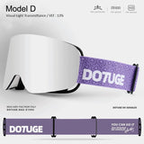 DOTUGE DGZ-Z19XS Series Ski Goggles with Magnetic Quick-Change Lens, Double-Layer Anti-Fog UV400 HD Coated Lenses, Compatible with Prescription Glasses, for Snow Sports, Climbing, and Mountain Adventures (D)