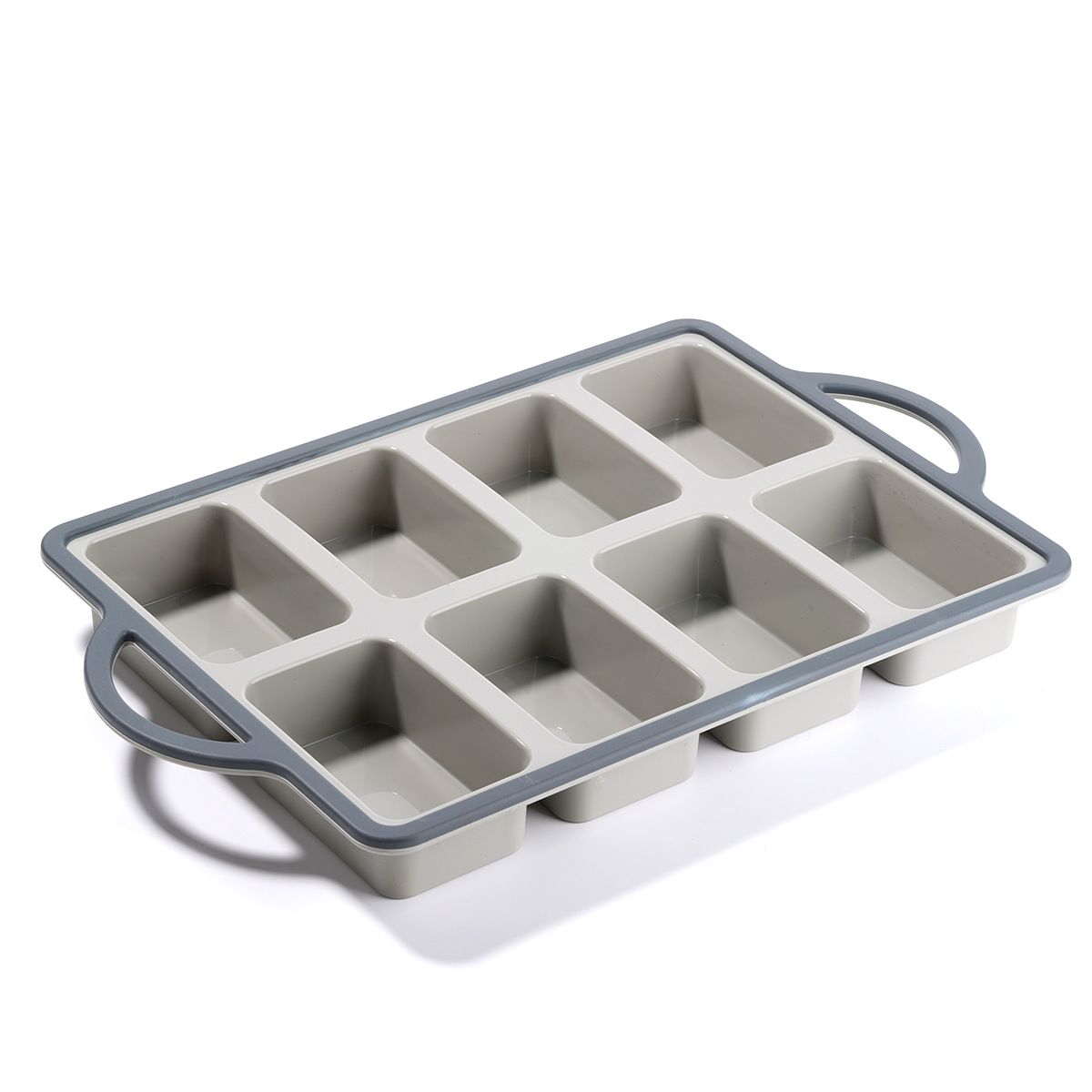 8-Cavity Food-Grade Liquid Silicone Baking Mold with Dual Handles, Non-Stick Square Cake Pan for Brownies, Muffins and Tarts, Oven and Freezer Safe for Home Kitchen Baking and Food Storage (Grey, 2PCS)