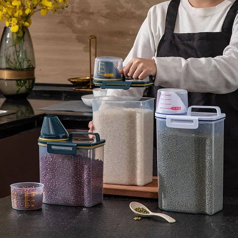 Airtight Food Storage Container with Measuring Cup for Rice, Grains, and Pet Food – Transparent Plastic Canister with Locking Lid, Silicone Seal, and Pour Spout for Kitchen Organization and Freshness (L, DarkGreen)
