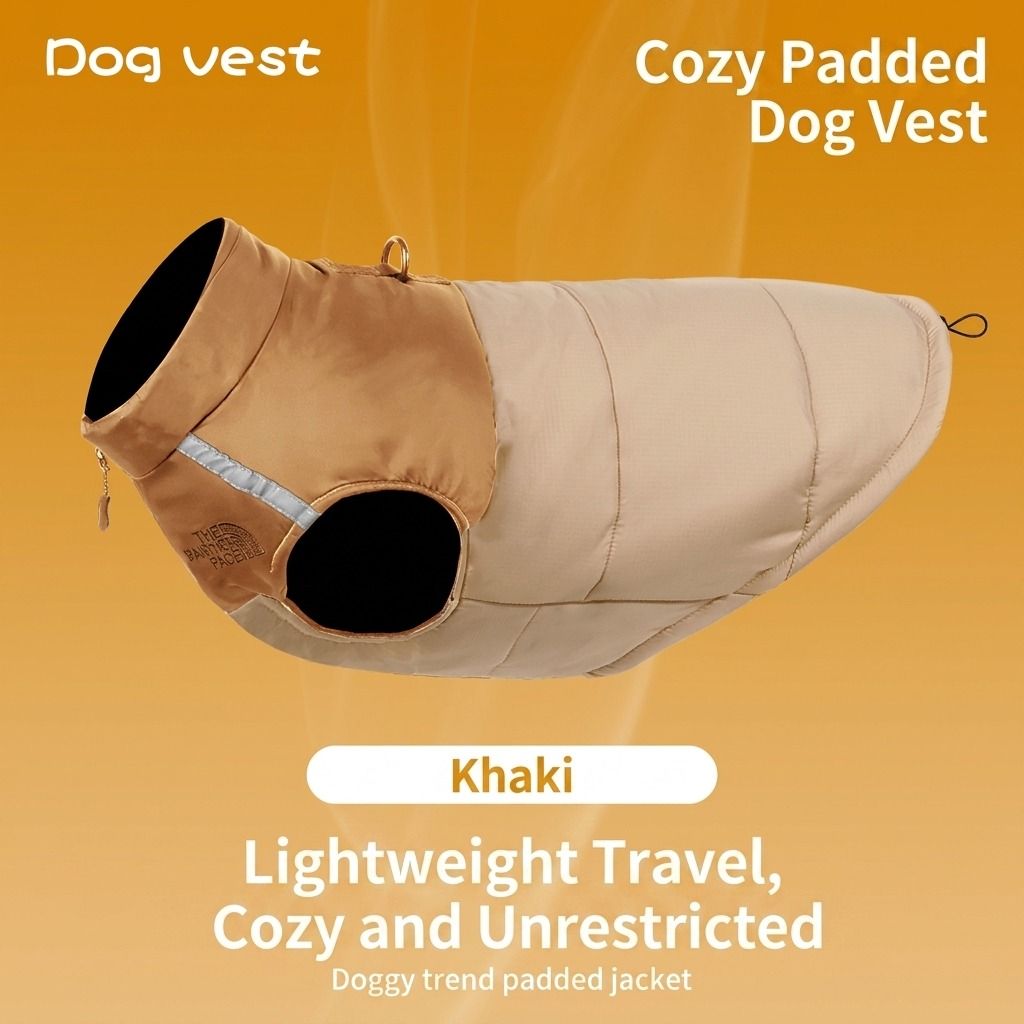 Keep Your Pup Cozy and Visible This Winter – Waterproof, Insulated Dog Coat with Reflective Strips, Front Zipper, D-Ring Leash Attachment, and Adjustable Fit for Daily Walks and Outdoor Adventures (M, Khaki)