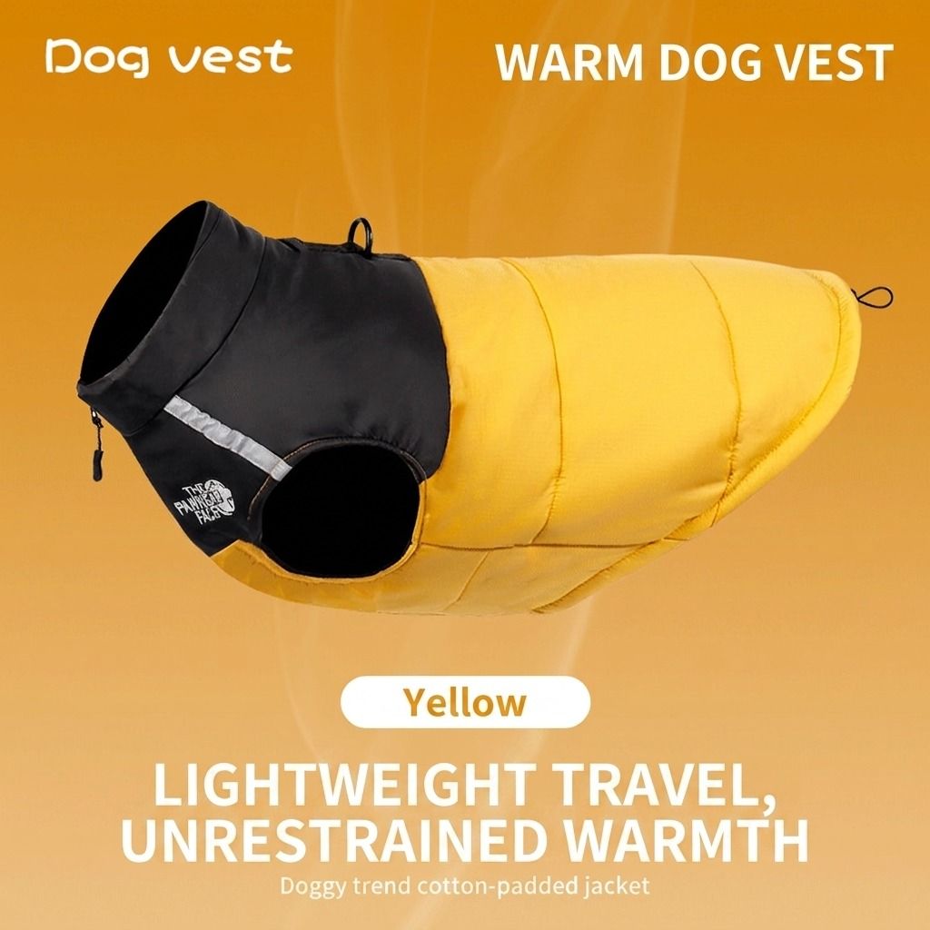 Keep Your Pup Cozy and Visible This Winter – Waterproof, Insulated Dog Coat with Reflective Strips, Front Zipper, D-Ring Leash Attachment, and Adjustable Fit for Daily Walks and Outdoor Adventures (M, Yellow)
