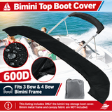 600D Oxford Bimini Top Storage Boot Cover Waterproof UPF50+ UV Resistant Marine Canopy Protector for Folding Boat Bimini Tops, Fits 3-Bow and 4-Bow Frames, Ideal for Yachts and Boats (Black, 4 Bow（2XL）)
