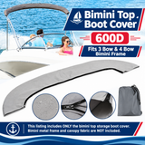 600D Oxford Bimini Top Storage Boot Cover Waterproof UPF50+ UV Resistant Marine Canopy Protector for Folding Boat Bimini Tops, Fits 3-Bow and 4-Bow Frames, Ideal for Yachts and Boats (Grey, 3 Bow（L）)