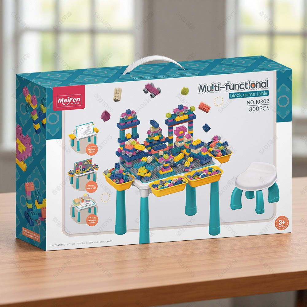 Multifunctional Kids Building Block Table Set with Storage, Compatible with 3-6 Year Olds, Includes Chair and 88-380PCS Colorful Bricks, Ideal for Learning, Drawing, Sand & Water Play (108PCS)