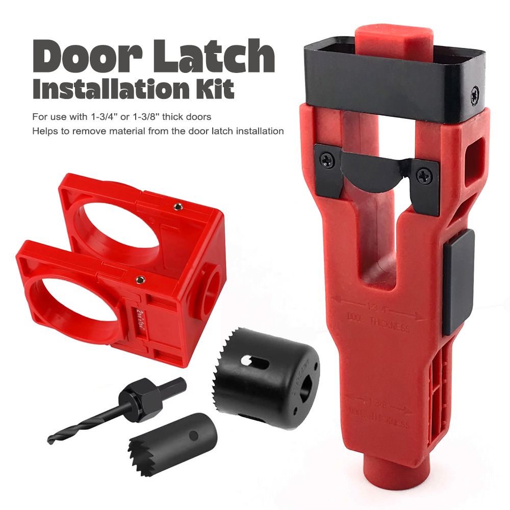 Door Lock and Latch Installation Tool Kit with Hole Saw, Mortise Template and Chisel Guide for Wooden Door Hardware Fitting and Precise Drilling Alignment (Red)