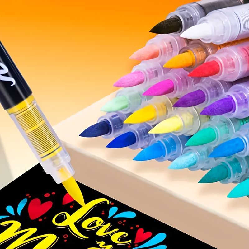 Acrylic Brush Markers 72-Color Set Free Ink System Flexible Tip Art Supplies - Black - Size 31-15