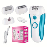 4-in-1 women's hair removal, electric epilator, shaver, foot file, trimmer, USB rechargeable, IPX6 waterproof, body grooming, Australian women - Sky Blue - Size L