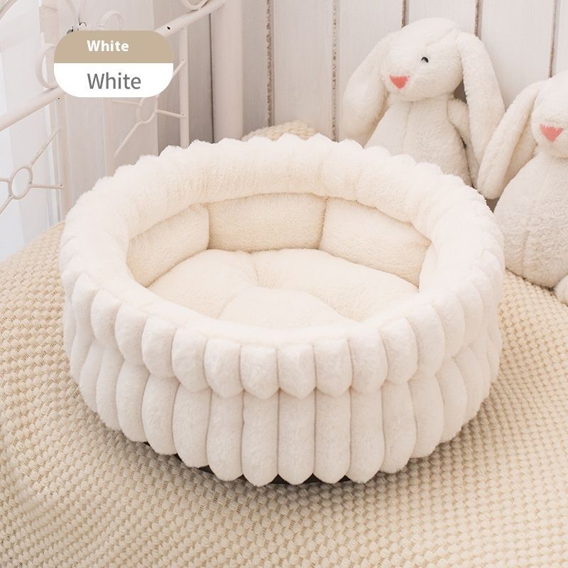 Pet Bed Cat Bed Dog Bed All-Season Bed Ultra-Soft Plush Large Pet Bed Round Pet - White - Size 40-15-15