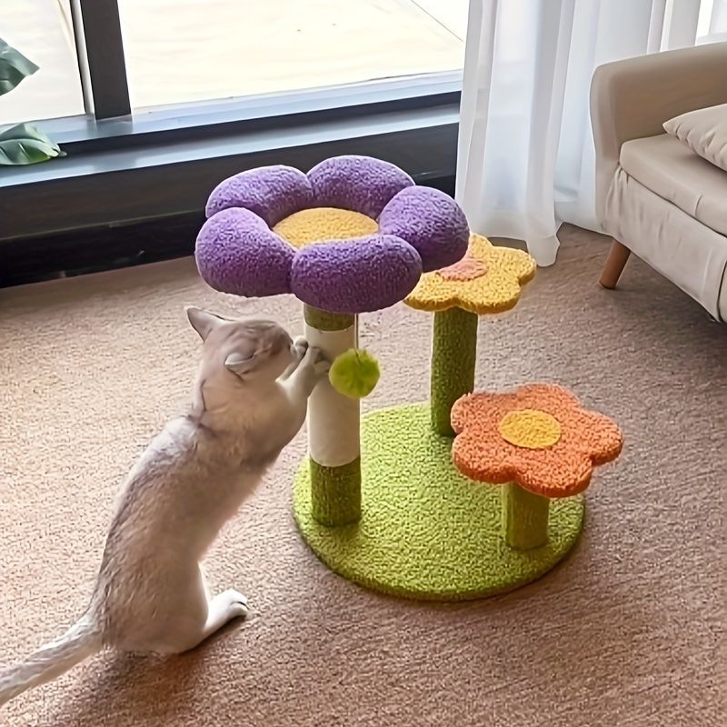 Cat Tree Flower-Shaped Cat Tree Cat Scratching Post Cat Furniture Sisal Rope - Purple - Size 40-40-48