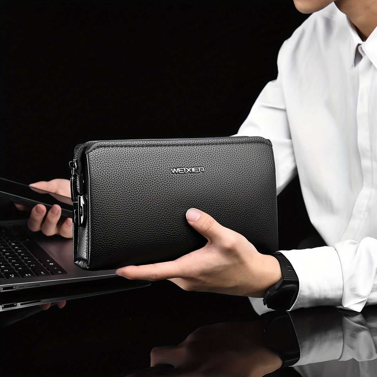 Men'S Leather Clutch Bag Men'S Accessories High-Quality Leather Stylish Clutch - Black - Size 23-4-14