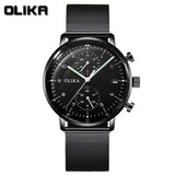 men's watch, ultra-thin watch, leather strap watch, luminous watch, waterproof watch, date calendar watch, curved glass watch, casual sports watch, OLIKA watch, men's fashion watch - Black - Size Man