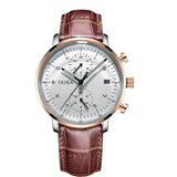 men's watch, ultra-thin watch, leather strap watch, luminous watch, waterproof watch, date calendar watch, curved glass watch, casual sports watch, OLIKA watch, men's fashion watch - Brown leather belt with rose - gold and white surface - Size Man