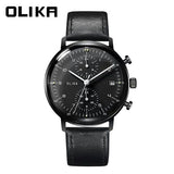 men's watch, ultra-thin watch, leather strap watch, luminous watch, waterproof watch, date calendar watch, curved glass watch, casual sports watch, OLIKA watch, men's fashion watch - Genuine leather strap with a black surface - Size Man