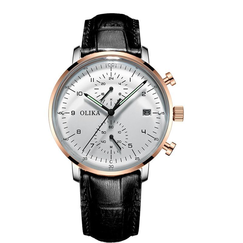 men's watch, ultra-thin watch, leather strap watch, luminous watch, waterproof watch, date calendar watch, curved glass watch, casual sports watch, OLIKA watch, men's fashion watch - Smooth genuine leather with a white surface - Size Man