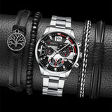 men's watch, Geneva calendar watch, stainless steel watch, business watch for men, Australian men's fashion, dress watch, formal watch, calendar wristwatch, Australian men's accessories - Black - Size 10
