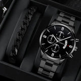 men's watch, Geneva calendar watch, stainless steel watch, business watch for men, Australian men's fashion, dress watch, formal watch, calendar wristwatch, Australian men's accessories - Black - Size 12
