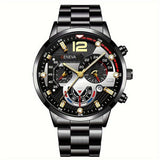 men's watch, Geneva calendar watch, stainless steel watch, business watch for men, Australian men's fashion, dress watch, formal watch, calendar wristwatch, Australian men's accessories - Black - Size 13